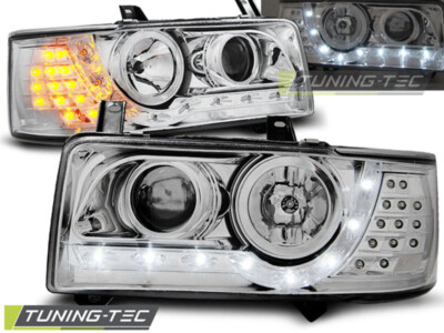 VW T4 LED Tagfahrlicht Optik Scheinwerfer in Chrom+LED Blinker Baujahr 1990-2003