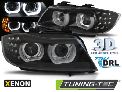 BMW E90, 91,3D LED Tagfahrlicht Angel Eyes Xenon Scheinwerfer, Blinker Schwarz