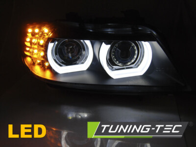 BMW E90, 91,3D LED Tagfahrlicht Angel Eyes Xenon Scheinwerfer, Blinker Schwarz – Bild 2