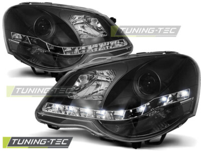 VW Polo 9N3 Scheinwerfer LED Tagfahrlicht Optik.In Schwarz Bj.2005-2009