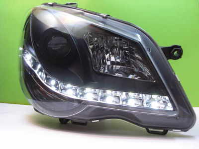 Scheinwerfer VW Polo 9N3 LED Tagfahrlicht Optik.In Schwarz Bj.2005-2009