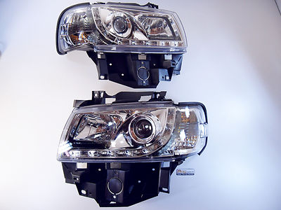 VW T4 LED Tagfahrlicht Optik Scheinwerfer Chrom Langer Vorderwagen 1996-2003 – Bild 2