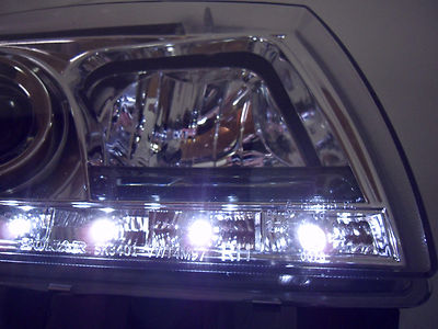 VW T4 LED Tagfahrlicht Optik Scheinwerfer Chrom Langer Vorderwagen 1996-2003 – Bild 3