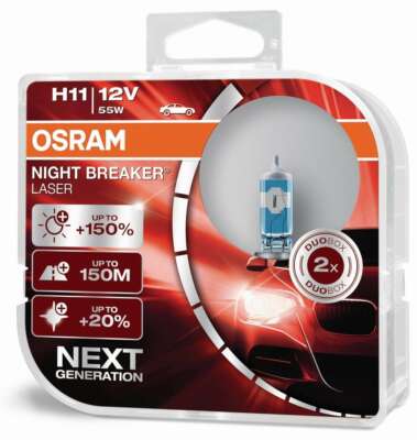 Osram H11 Night Breaker Laser Duo Box,Xenon Optik Leuchtmittel Weiß 55 Watt,150%