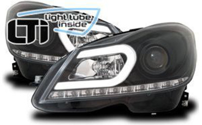 Mercedes C-Klasse W204 2011-14 LTi LED Lightbar Scheinwerfer Schwarz/LED Blinker – Bild 2
