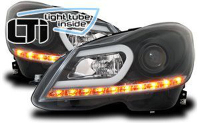 Mercedes C-Klasse W204 2011-14 LTi LED Lightbar Scheinwerfer Schwarz/LED Blinker – Bild 3