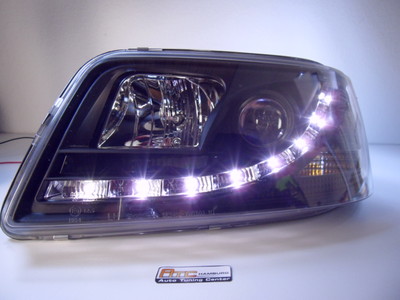 VW T5 Scheinwerfer LED Tagfahrlicht Optik. In schwarz, Bj. 4.2003-8.2009