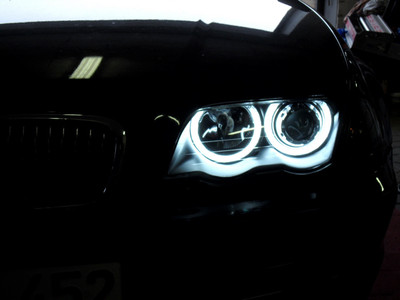 CCFL Angeleyes Weiß,Scheinwerfer BMW E46 Coupe+Cabrio Bj.1999-03 schwarz – Bild 2
