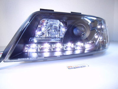 Audi A6 4B 5C Scheinwerfer LED Tagfahrlicht Optik,schwarz+europw.zugel.1997-1999