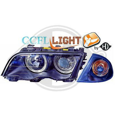 CCFL Angeleyes Weiß, Scheinwerfer BMW E46 Bj.5.1998-8.2001 Schwarz europw. zugel