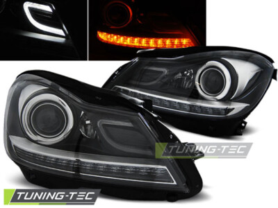 Mercedes C-Klasse W204 2011-14 LED Lightbar Scheinwerfer Schwarz + LED Blinker