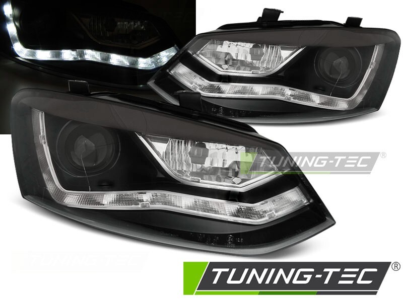 VW Polo 6R Scheinwerfer LED Tagfahrlicht Optik Schwarz,Halogen 2009-2014