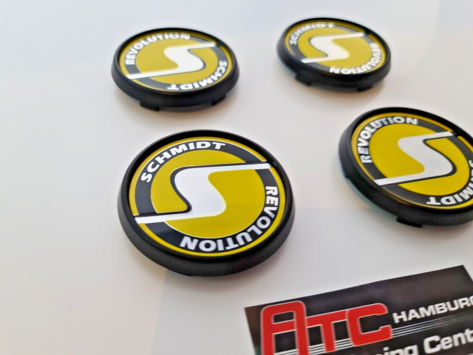 Schmidt Nabendeckel SC3 Schwarz-Gelb, flach 4 Stück 63,3mm Bohrung, Ersatz SC1 – Bild 3