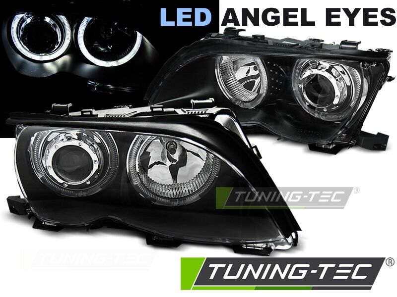 BMW E46 LED Angeleyes Scheinwerfer Weiß Limousine Bj. 9.2001-3.2005 Schwarz – Bild 2