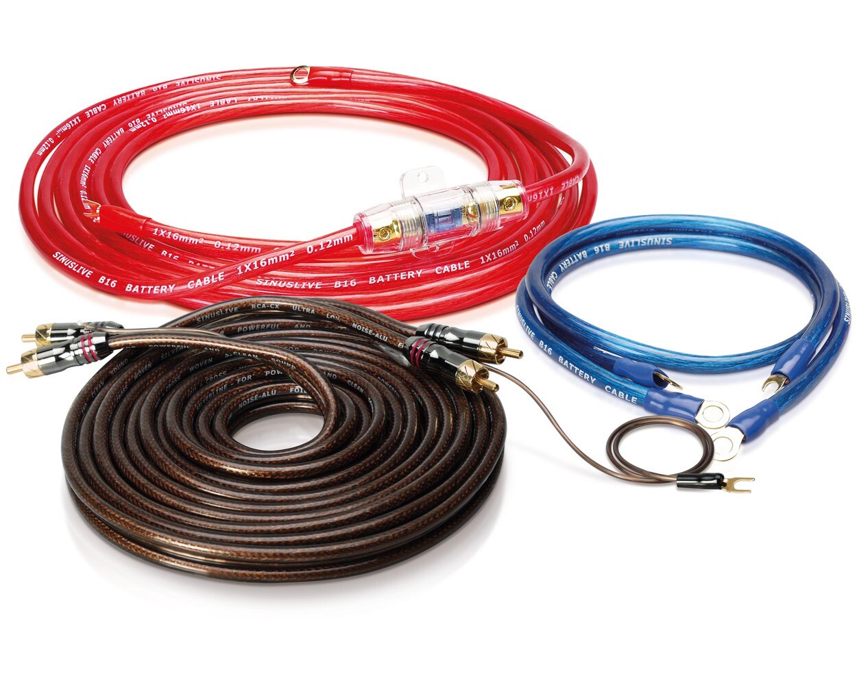 Sinuslive Profi Chinchkabel, Batteriekabel Set Car-Hifi 16mm`2, Kabelset