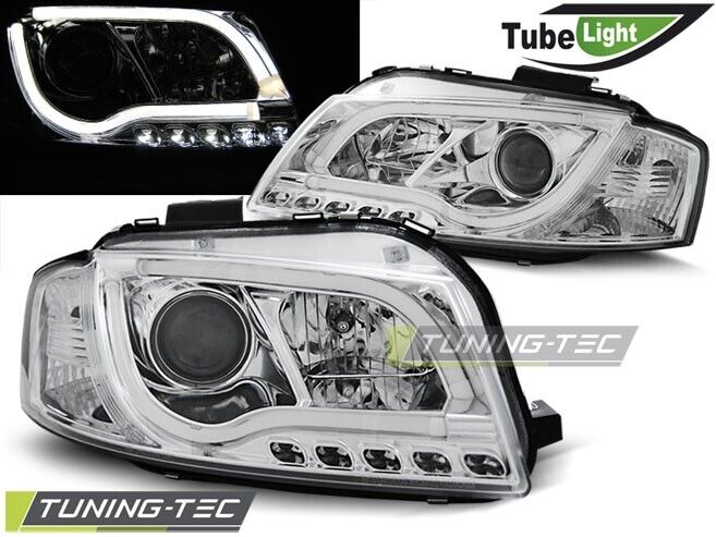 Scheinwerfer Audi A3 8P Bj. 2003-2008 Chrom LED Tagfahrlicht Optik Light Tube