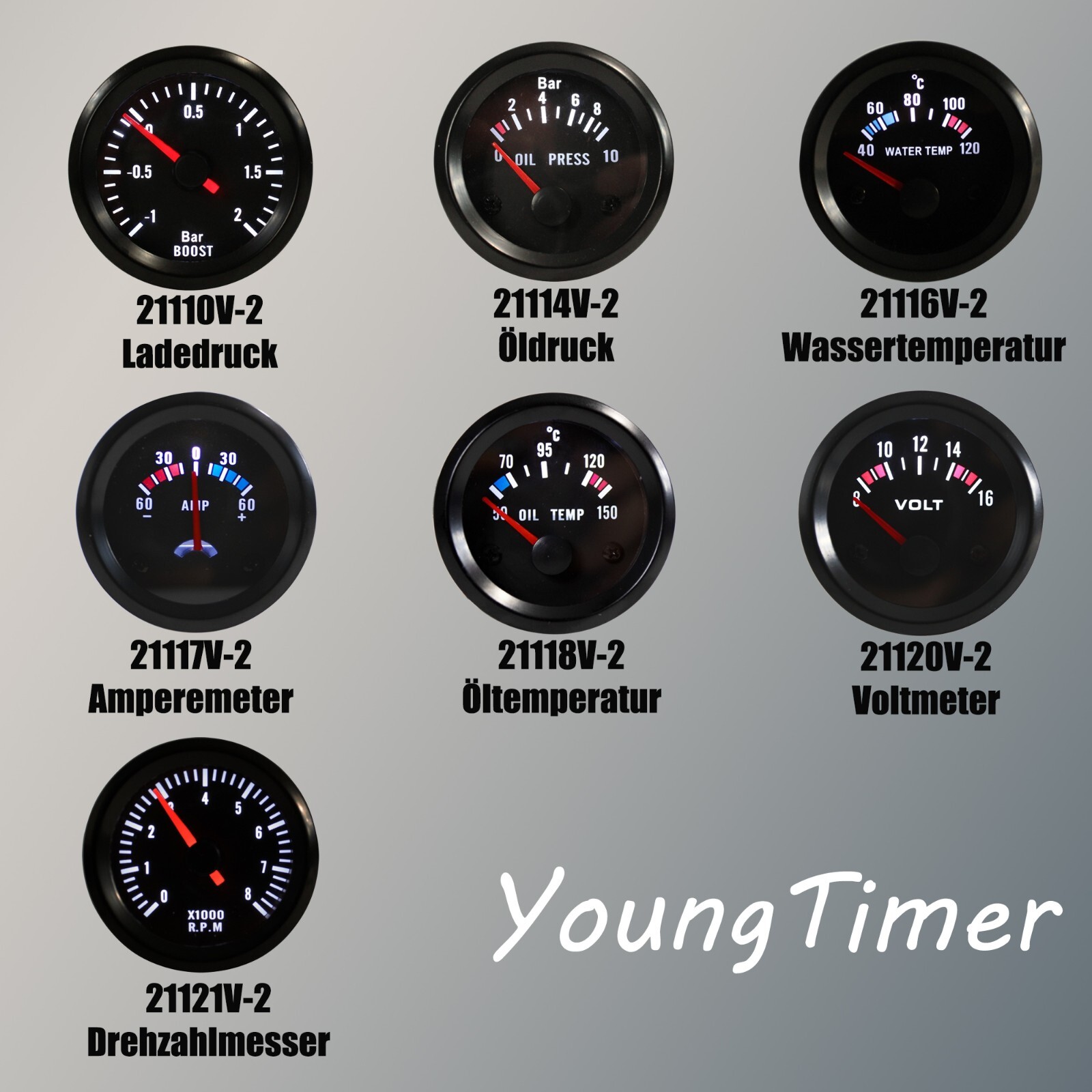 Youngtimer ZusatzInstrument Turbo, Ladedruck LED Anzeige Instrument 52mm Schwarz – Bild 3