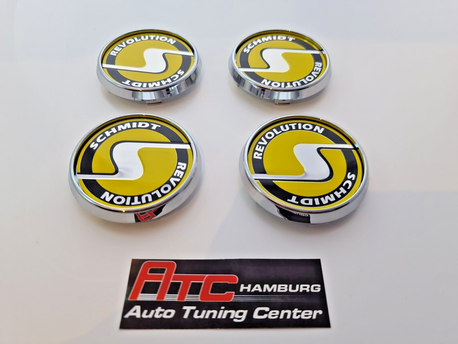 Schmidt Nabendeckel SC3 Chrom-Gelb flach 4 Stück 63,3mm Bohrung, Ersatz SC1