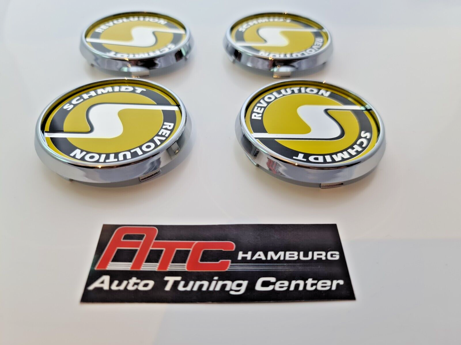 Schmidt Nabendeckel SC3 Chrom-Gelb flach 4 Stück 63,3mm Bohrung, Ersatz SC1 – Bild 2