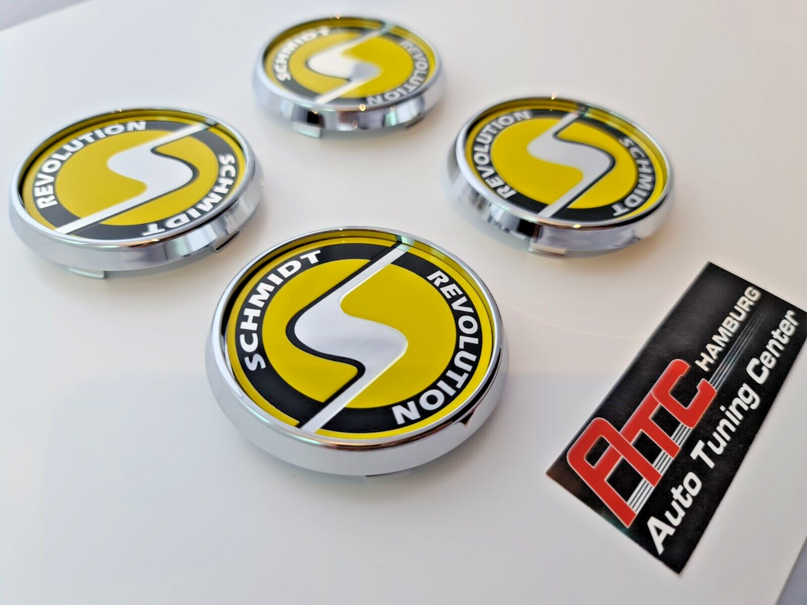 Schmidt Nabendeckel SC3 Chrom-Gelb flach 4 Stück 63,3mm Bohrung, Ersatz SC1 – Bild 4