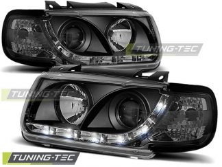 Scheinwerfer für VW Polo 6N Schwarz LED Tagfahrlicht Optik Baujahr 1995-1999