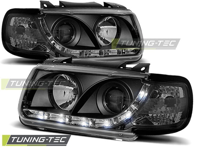 Scheinwerfer für VW Polo 6N Schwarz LED Tagfahrlicht Optik Baujahr 1995-1999