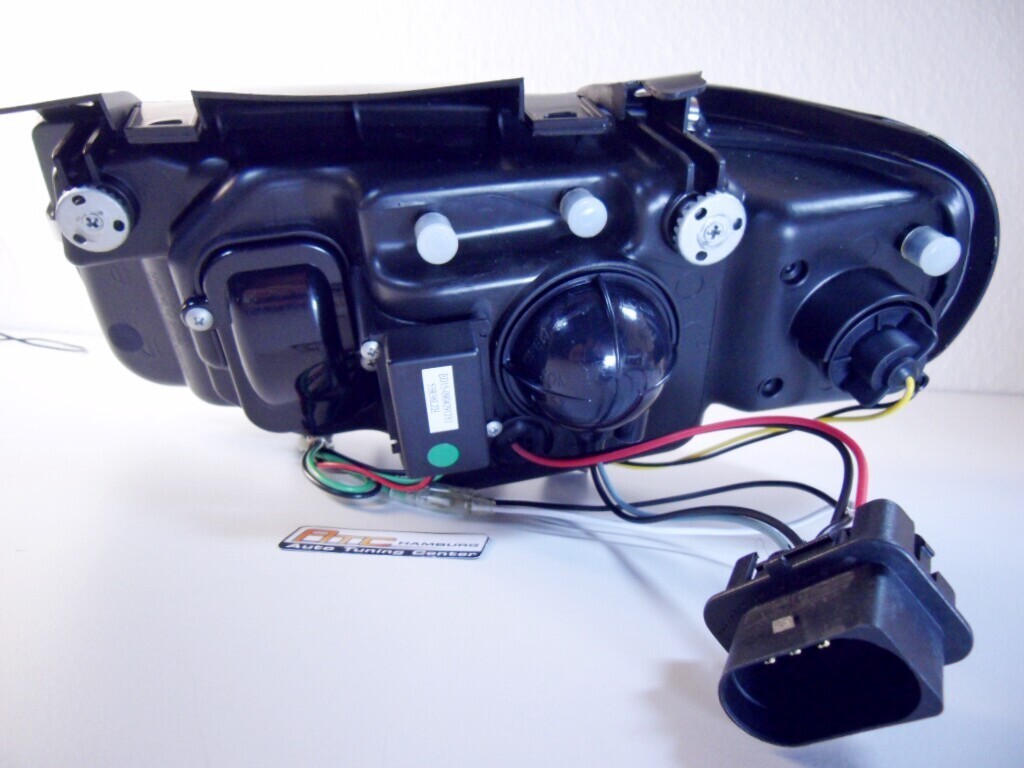 Scheinwerfer für VW Polo 6N Schwarz LED Tagfahrlicht Optik Baujahr 1995-1999 – Bild 2