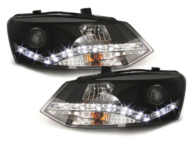 Scheinwerfer VW Polo 6R LED Tagfahrlicht Optik Schwarz + europw.zuge.2009-2014
