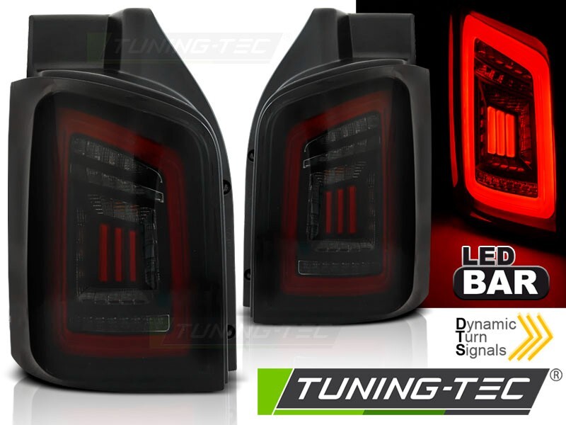 VW T5 Voll LED Rückleuchten Lightbar, Dynamik Blinker, Schwarz-Rot, Flügeltüren