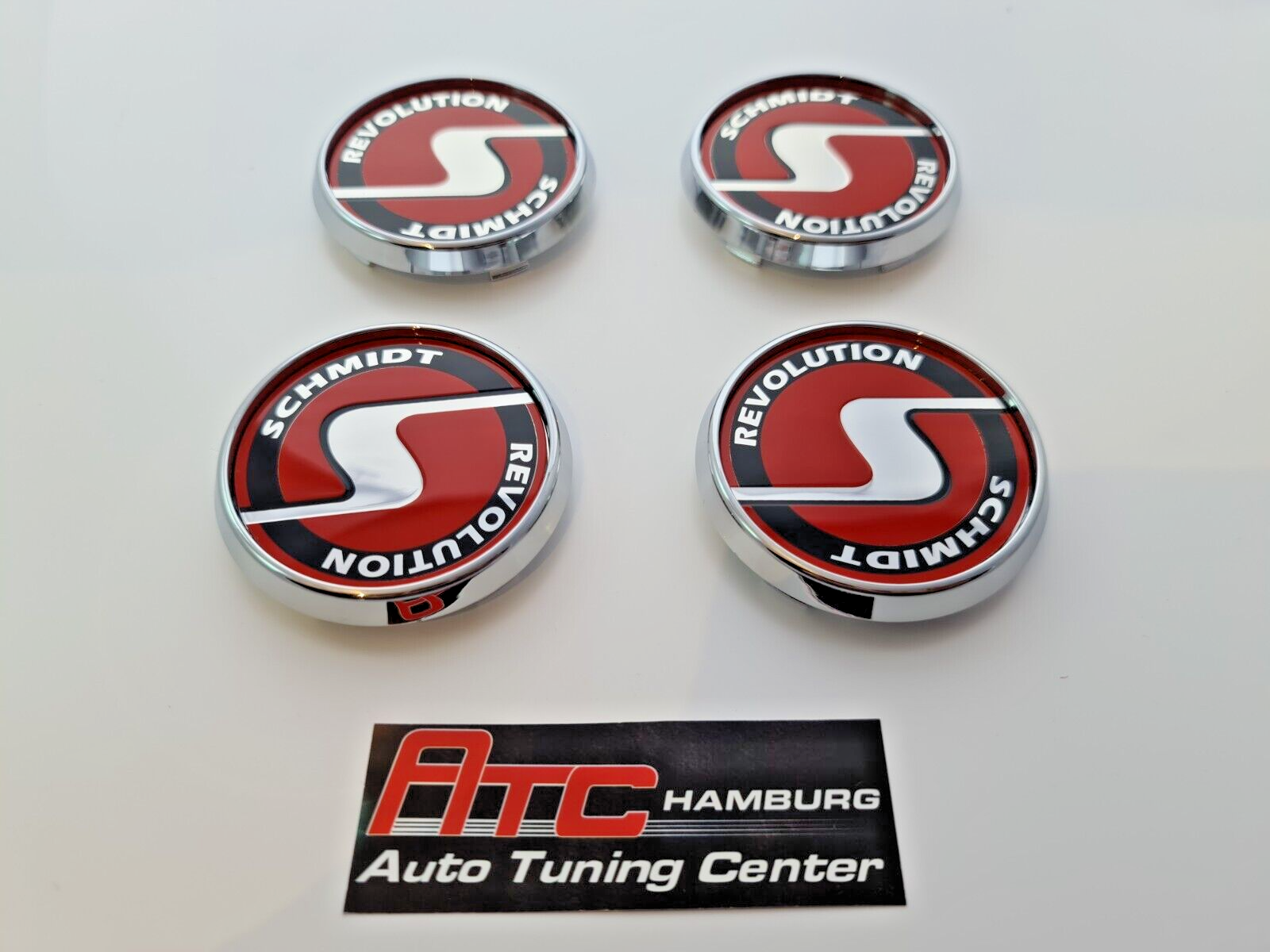 Schmidt Nabendeckel SC3 Chrom-Rot flach 4 Stück 63,3mm Bohrung, Ersatz SC1