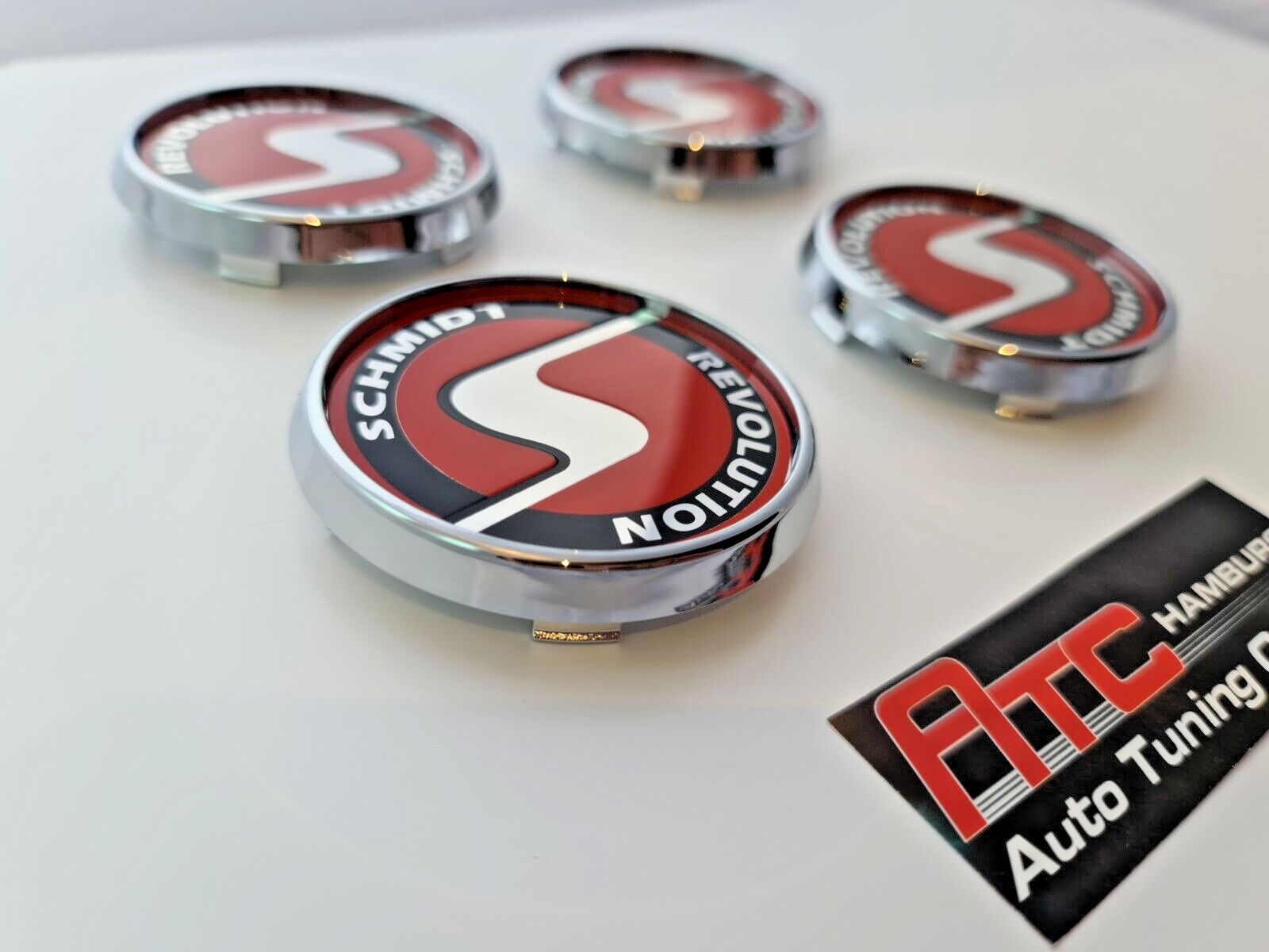Schmidt Nabendeckel SC3 Chrom-Rot flach 4 Stück 63,3mm Bohrung, Ersatz SC1 – Bild 3