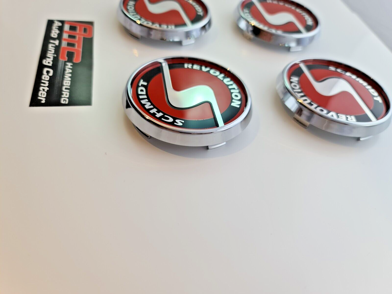 Schmidt Nabendeckel SC3 Chrom-Rot flach 4 Stück 63,3mm Bohrung, Ersatz SC1 – Bild 4