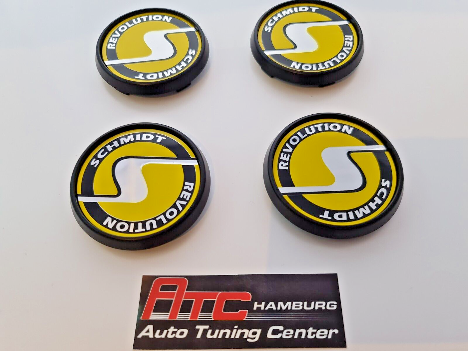 Schmidt Nabendeckel SC3 Schwarz-Gelb, flach 4 Stück 63,3mm Bohrung, Ersatz SC1
