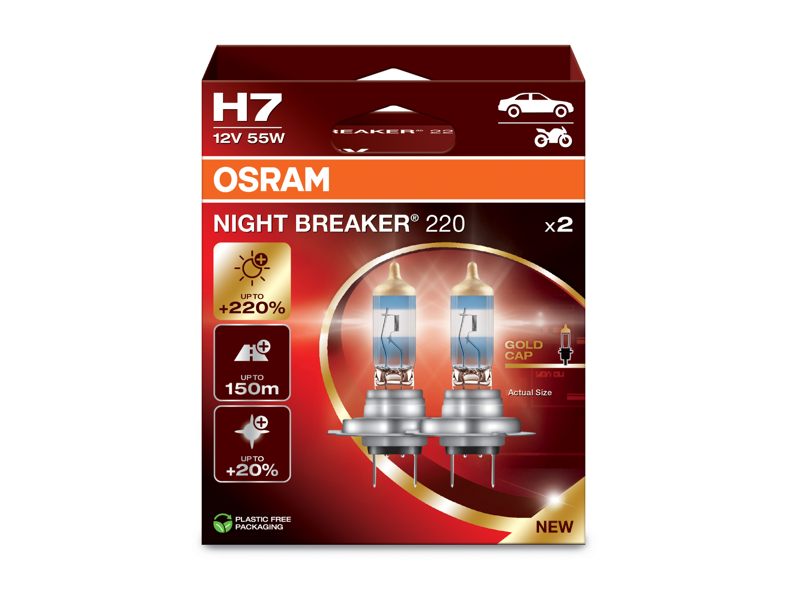 Osram H7 Night Breaker Laser 220% Glühbirnen Leuchtmittel,Birne 55Watt Gold Cap